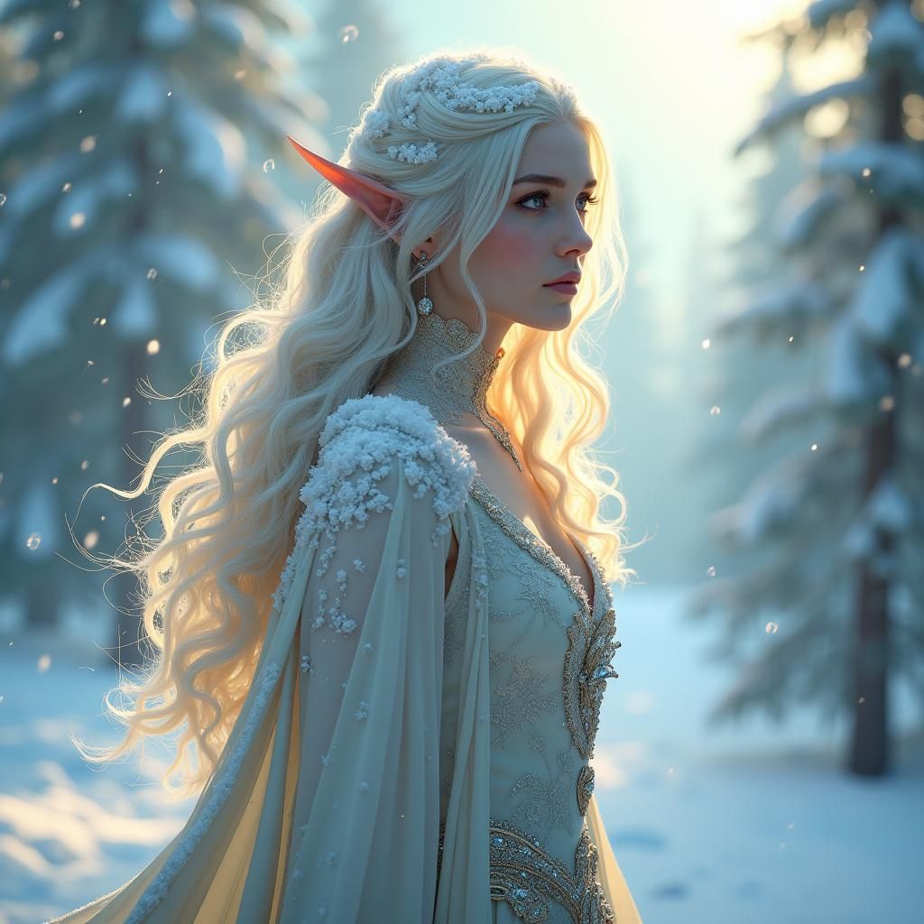 Eladrin Elf in Mystical Winter Wonderland