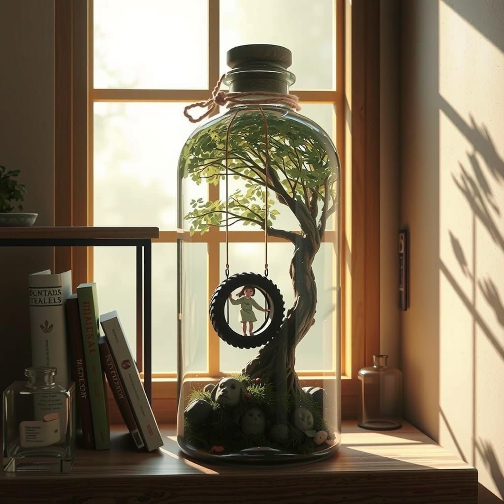 Whimsical Childhood Scene in a Glass Vessel