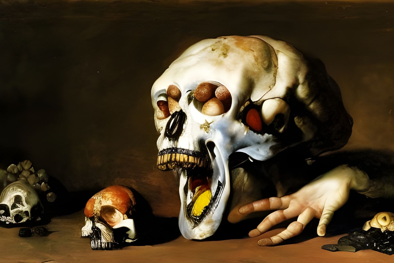 Zombie Devouring Brain in Dark Fantasy Style