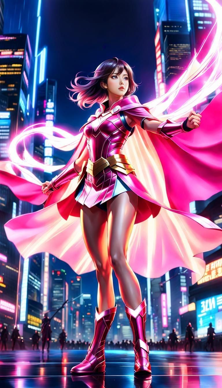 Anime Female Superhero in Pink Armor