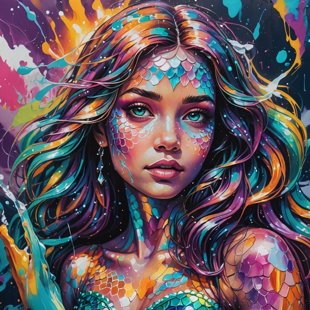 Crystal Mermaid Underwater Street Art Portrait