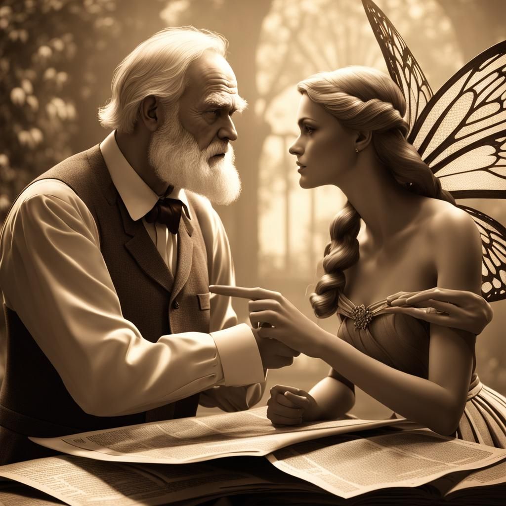 Darwin's Debate: Fairy Encounter in Sepia