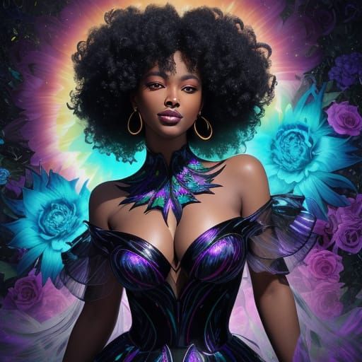 Surreal Chiaroscuro Portrait of a Smiling Black Woman in a G...