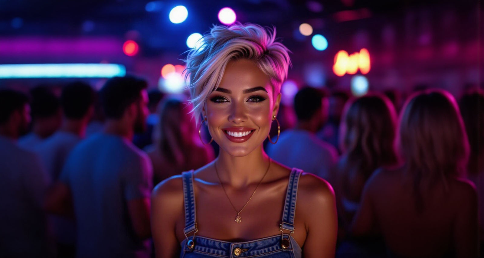 Attractive Blonde Woman in Crowded Nightclub