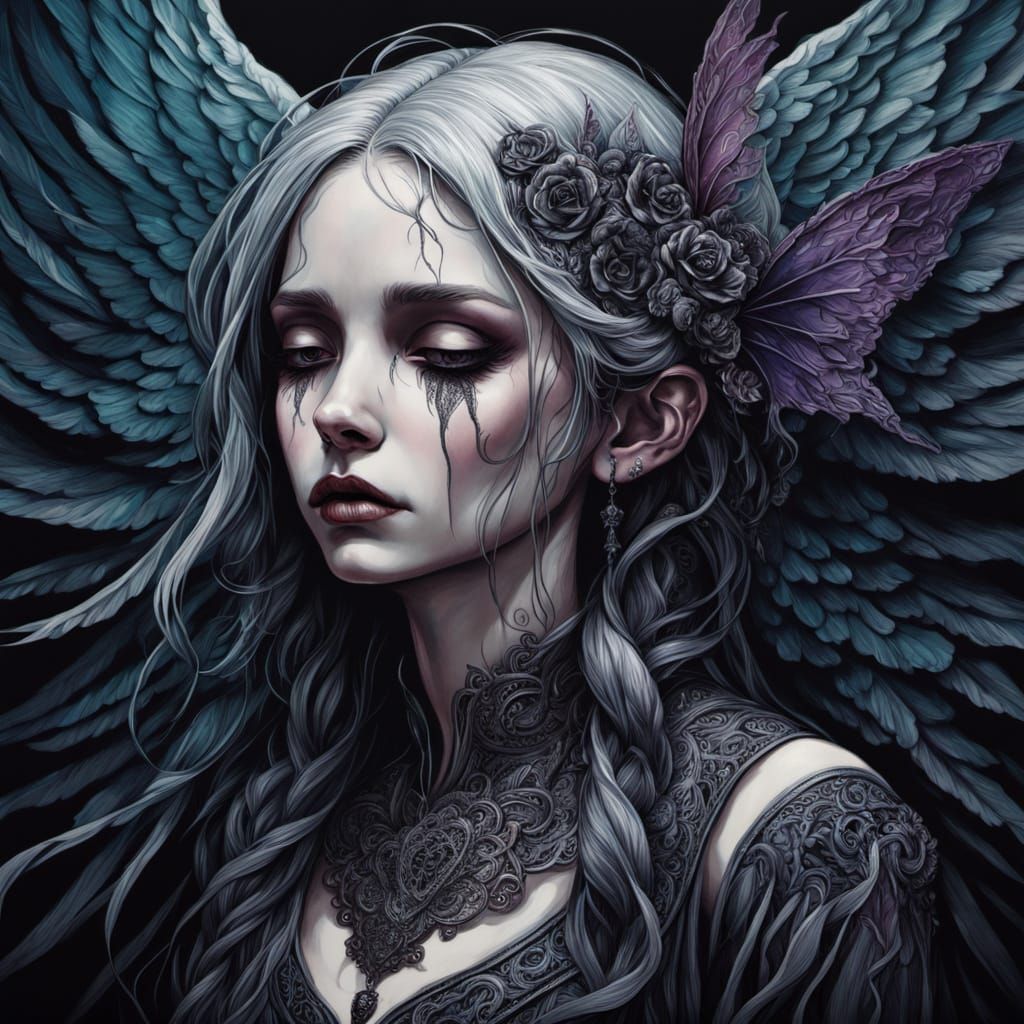 Fae Angel Weeping in Gothic Romanticism Style