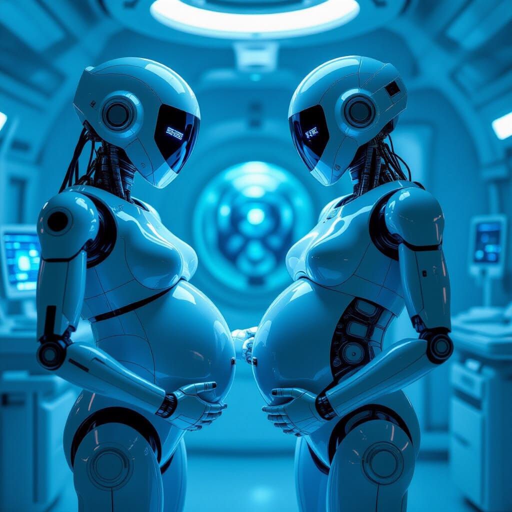 Pregnant Robot Ultrasound Detects Twins in Futuristic Bay
