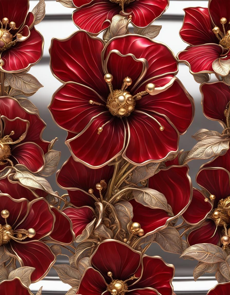 Steampunk Hibiscus Bouquet in Ruby and Titanium