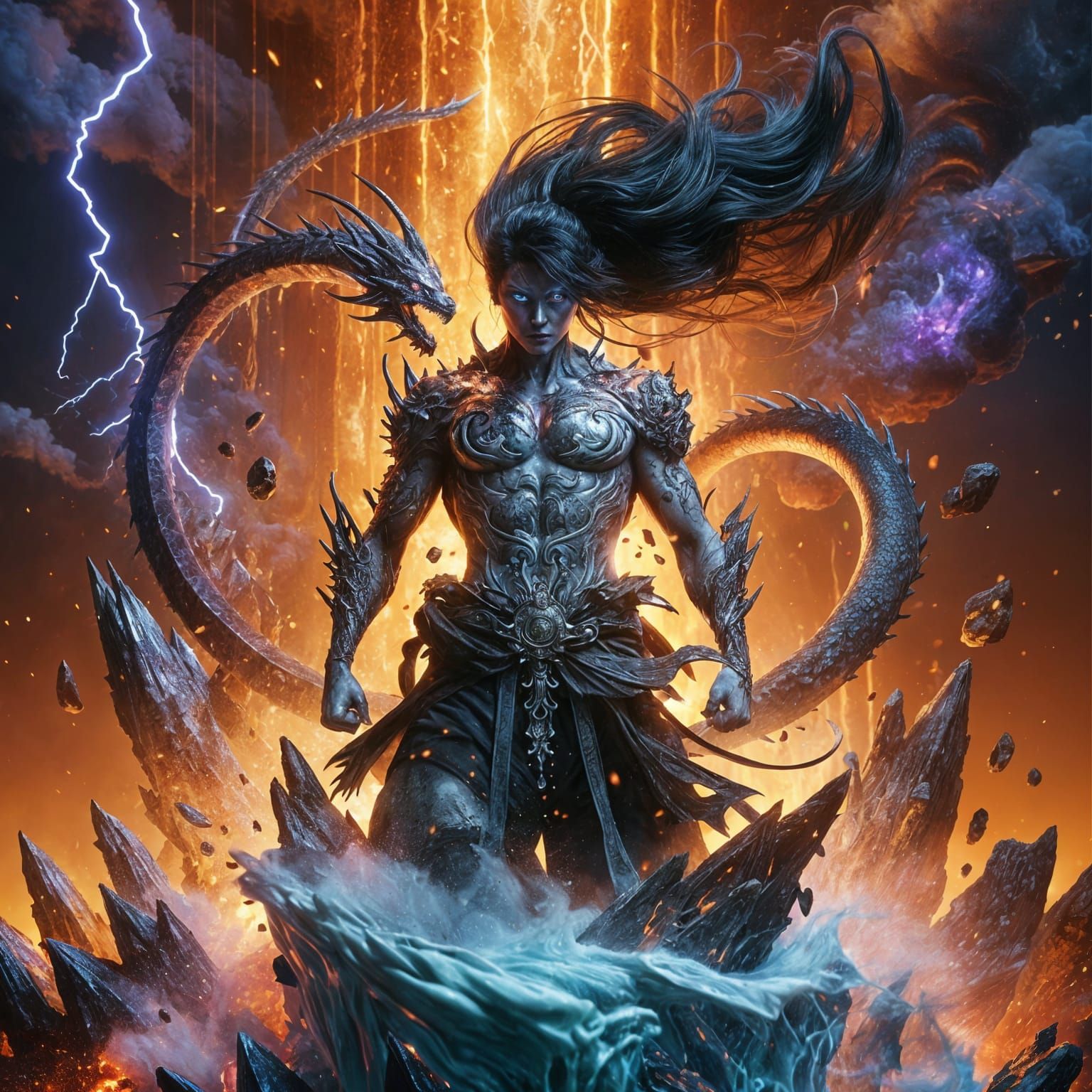 Dragon-Woman on Melting Sundae: Hyperrealistic Splash Art