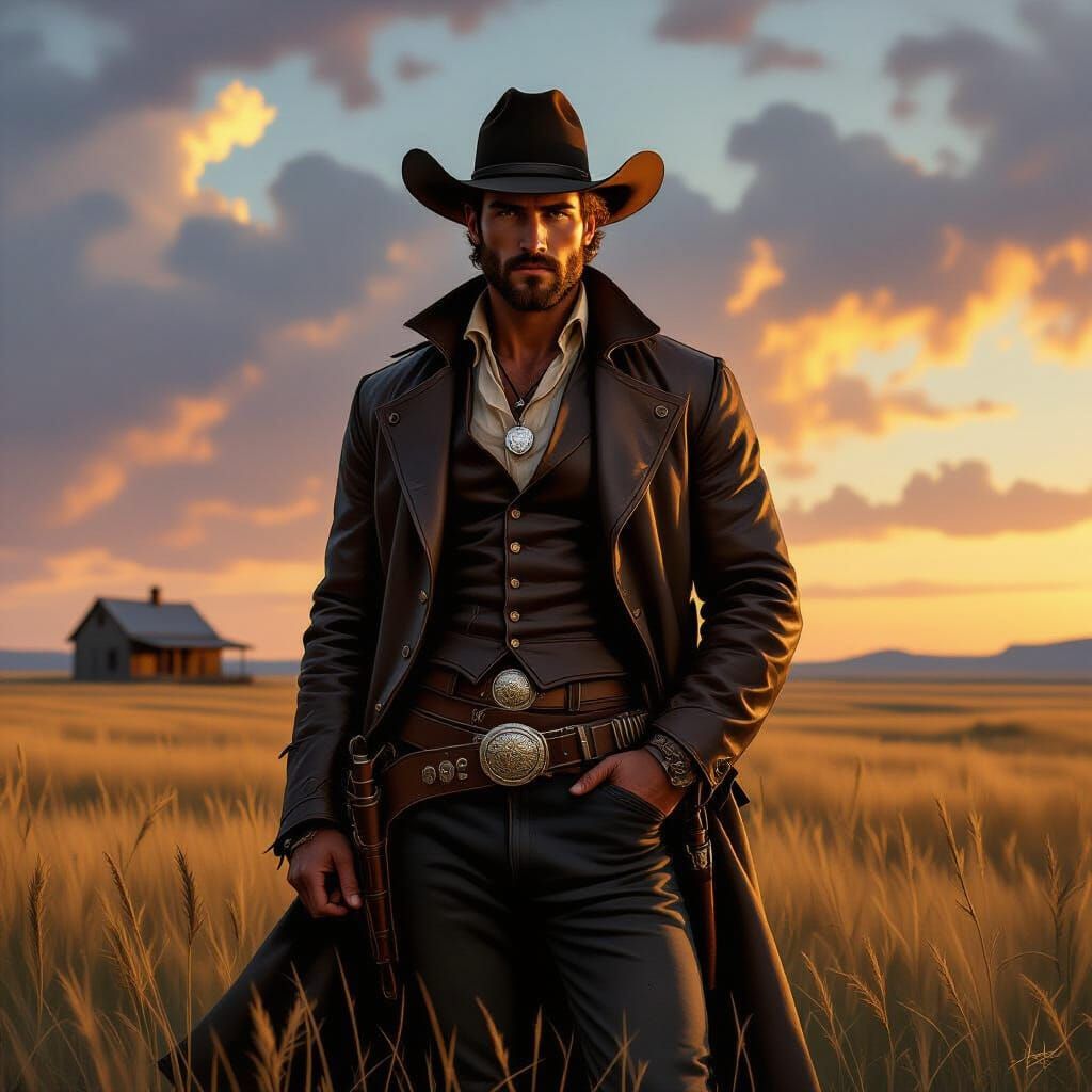 Pre-Raphaelite Cowboy Portrait at Dusk