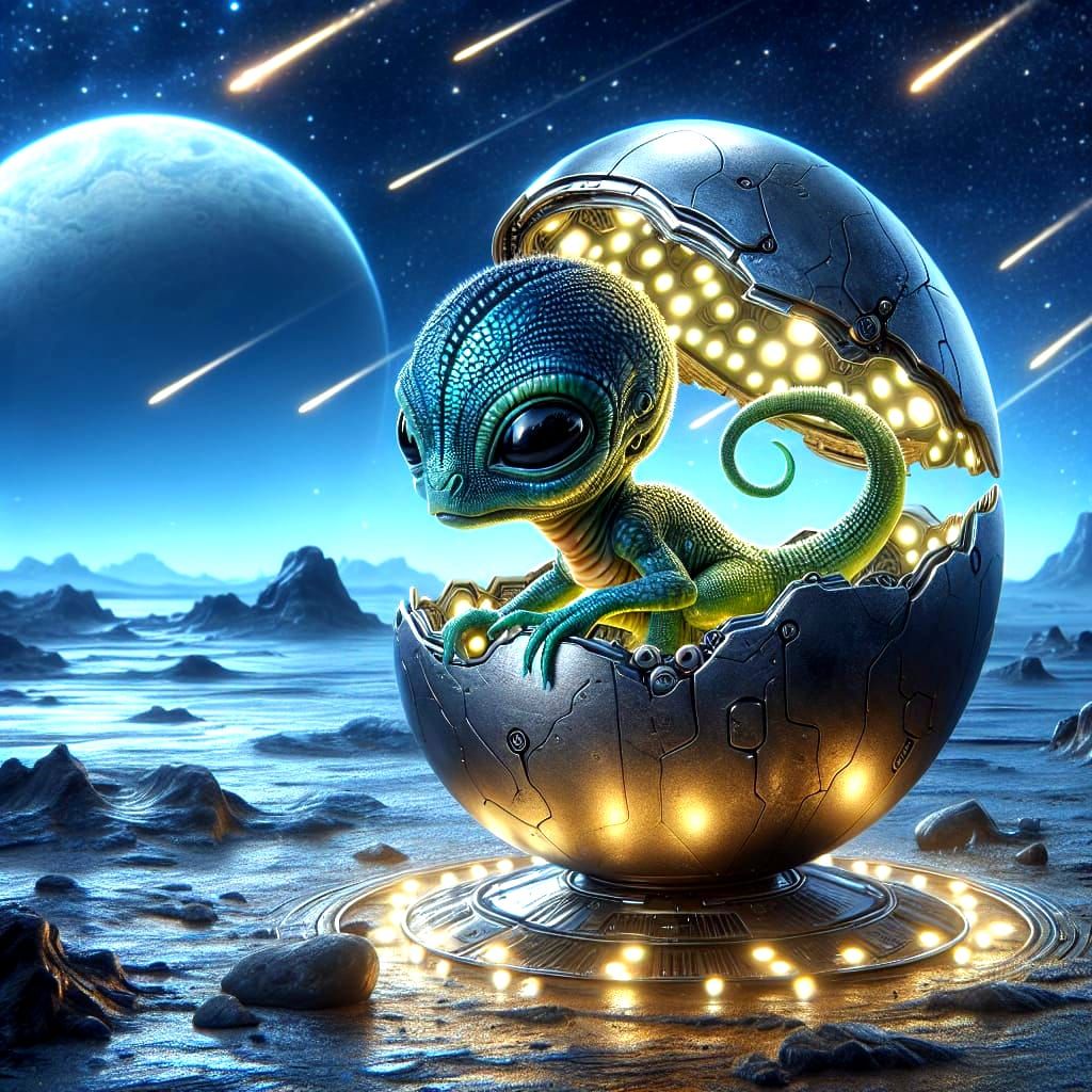 Adorable Alien Hatchling in Spaceship Egg