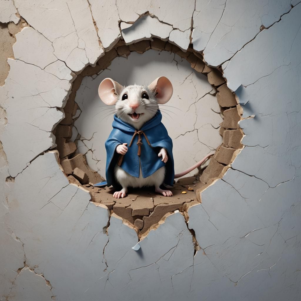 Mouse Peeking Out of Wall in 3D Ultra Detail