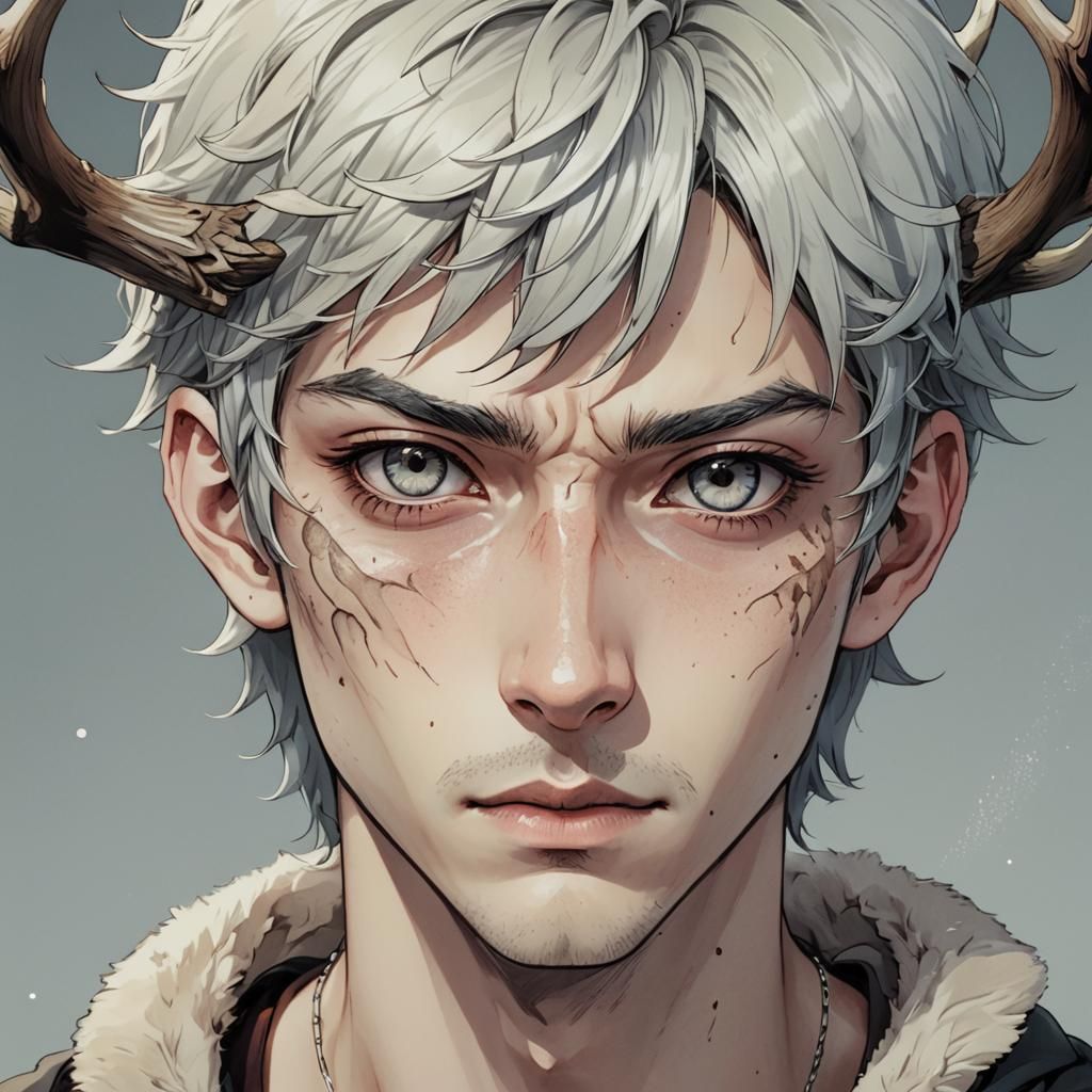 Anime Portrait: Young Man with Deer Antler Scar