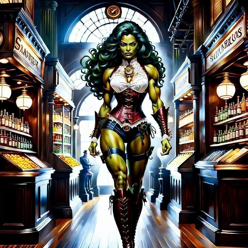 Steampunk Woman in Victorian Blouse, Oil Painting