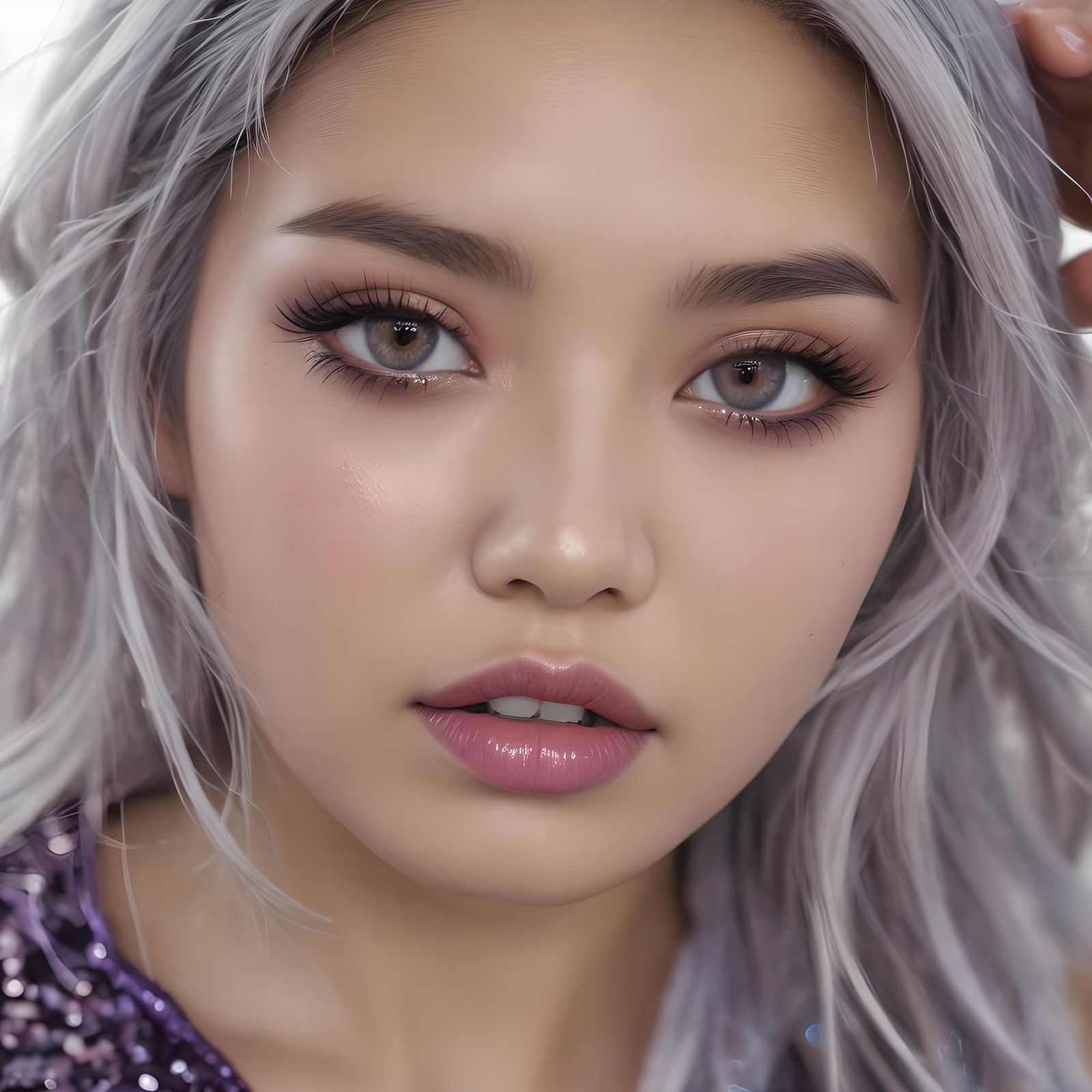 Stunning Asian Woman in Sequin Dress, High Resolution