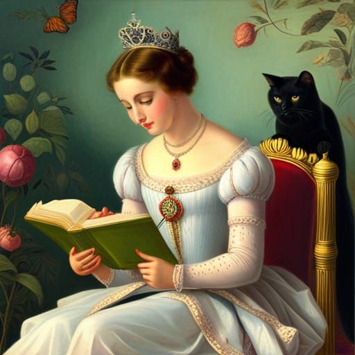 Black Cat Princess on Crystal Throne Portrait