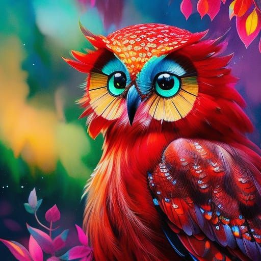 Rainbow Owl Liquid Ink Portrait