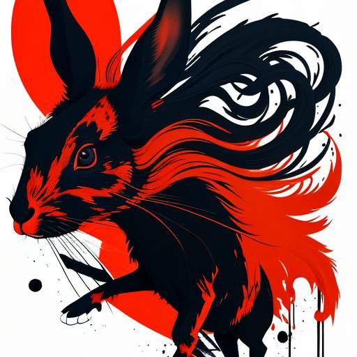Surreal Rabbit in Ink Splatter Art Style
