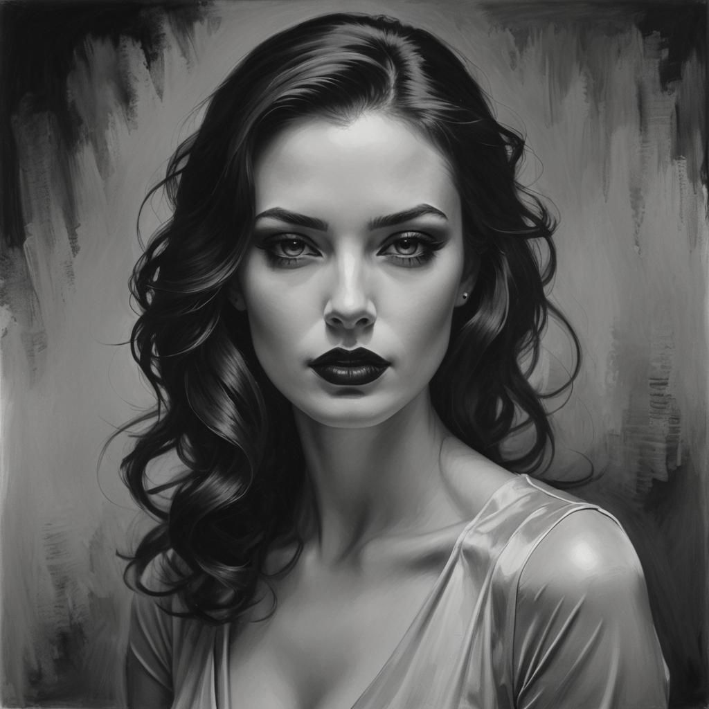 Grayscale Noir Portrait of a Femme Fatale