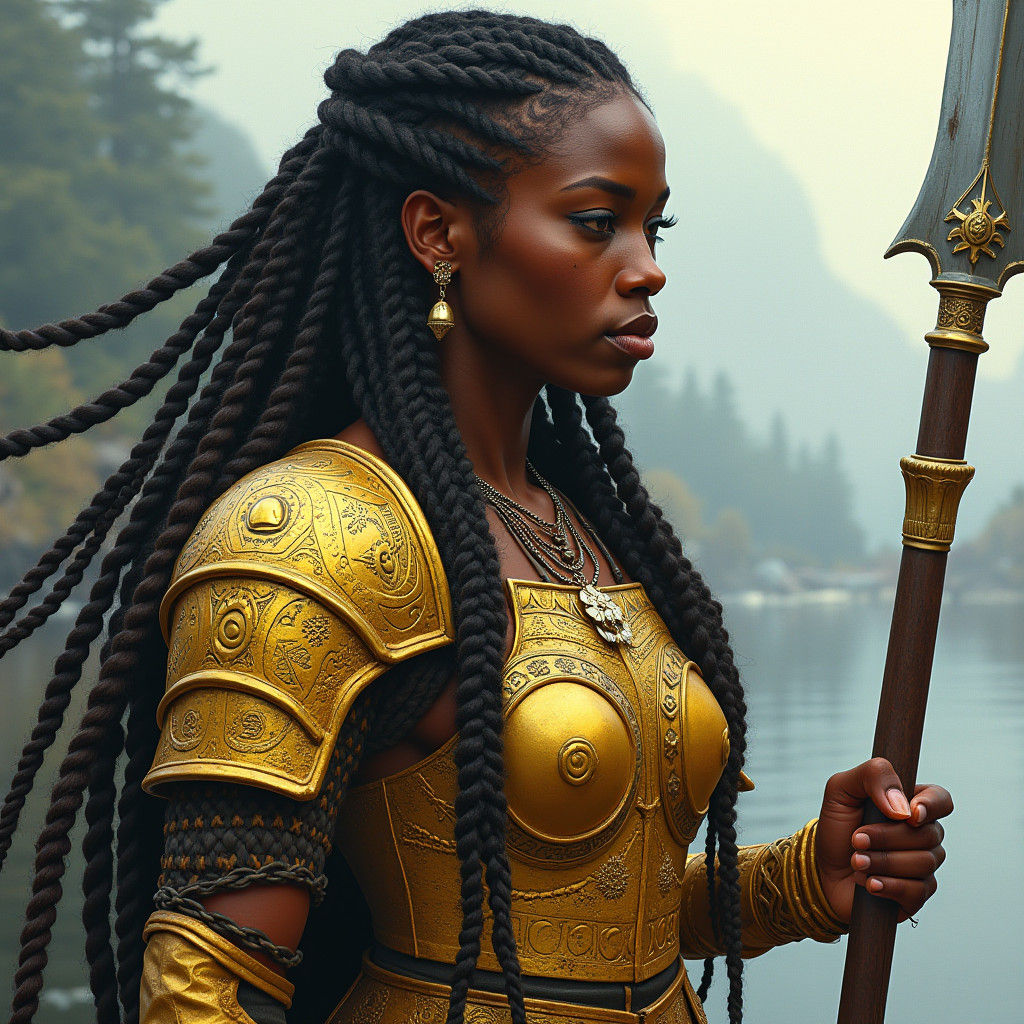 African Viking Warrior in Ornate Golden Armor