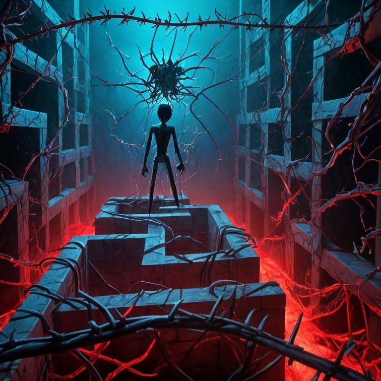 Barbed Wire Stickman in Thorny Maze: Wire Art