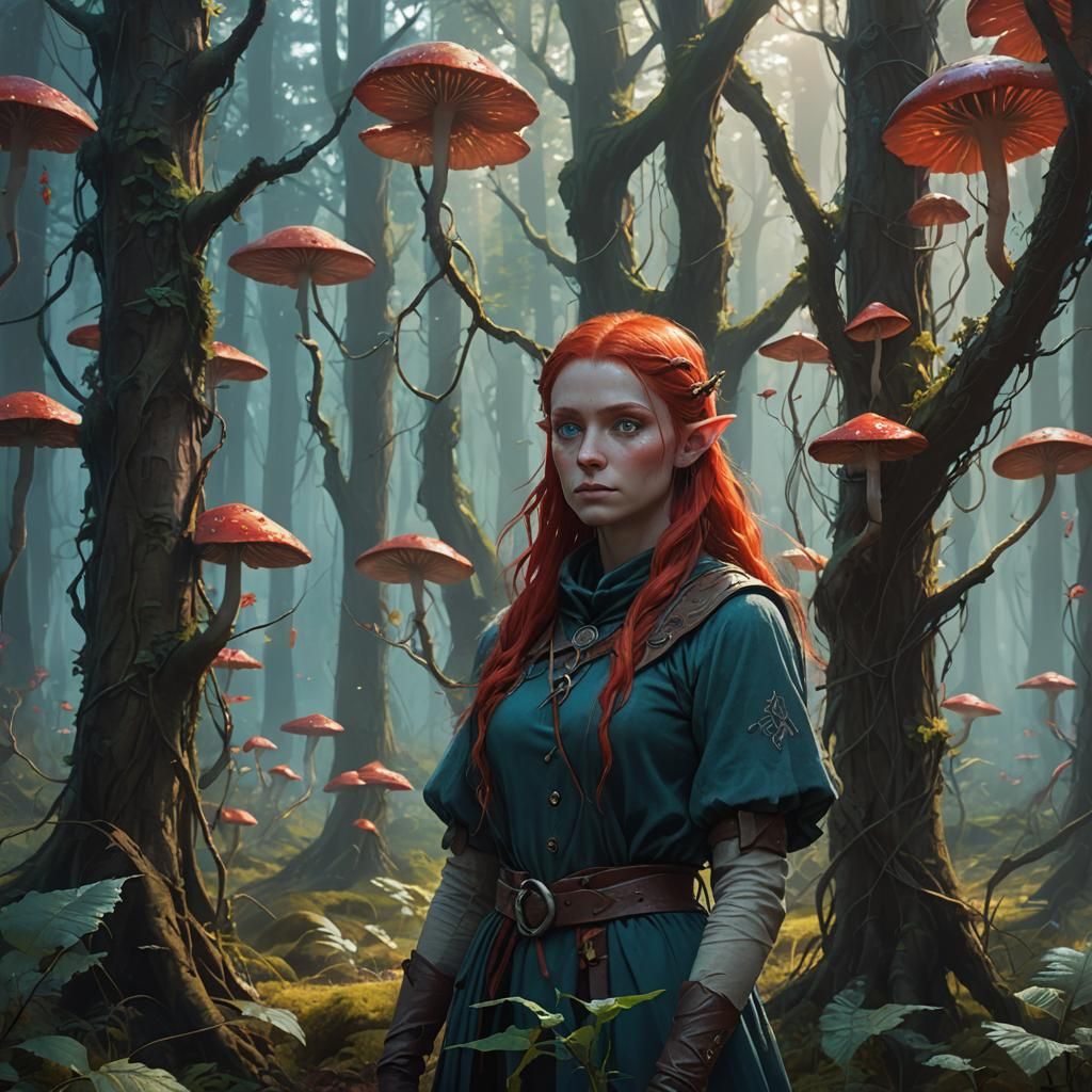 Enchanting Elf Girl in Mystical Forest: Fantasy Art