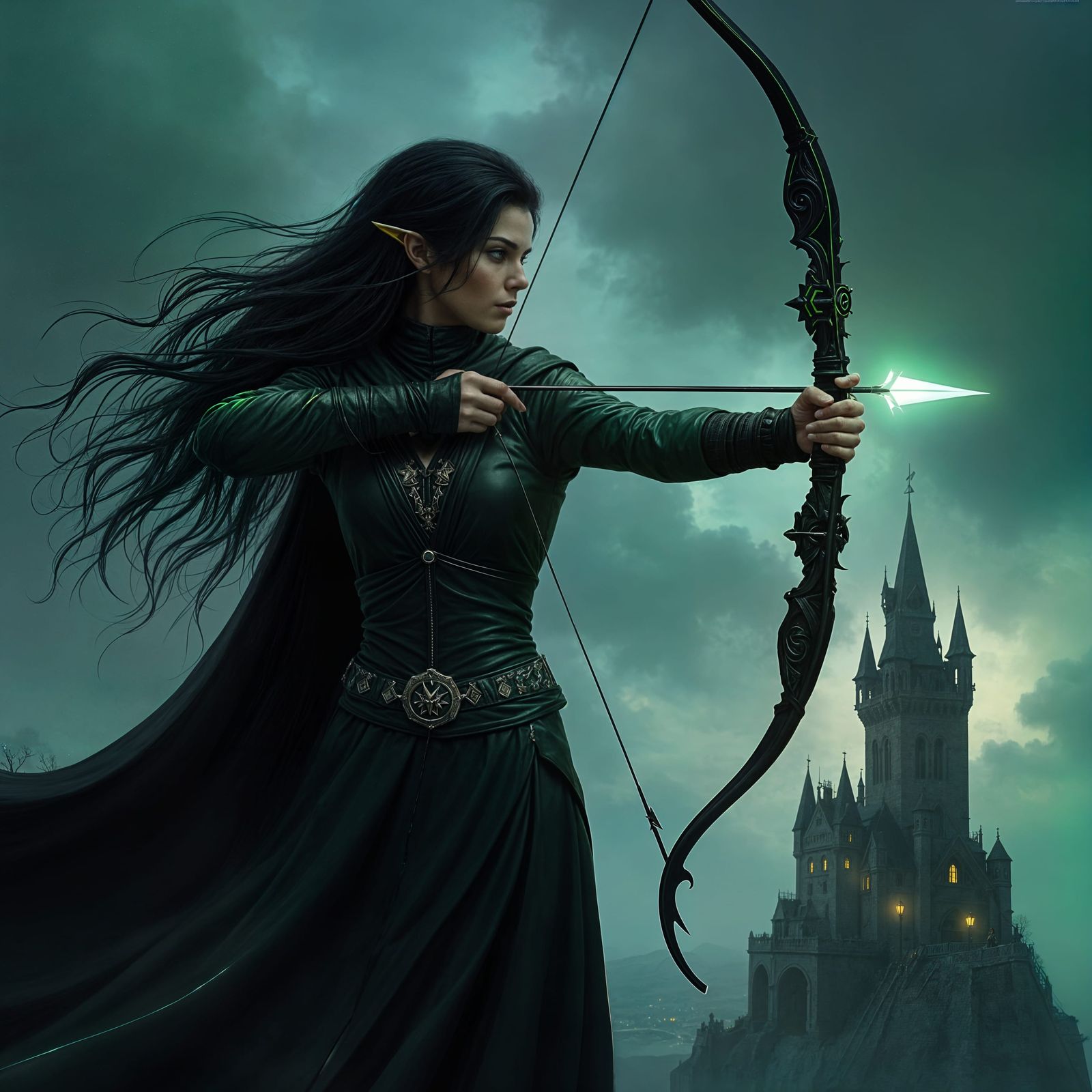 Dark Elf Archer in Moody Castle Tower Scene