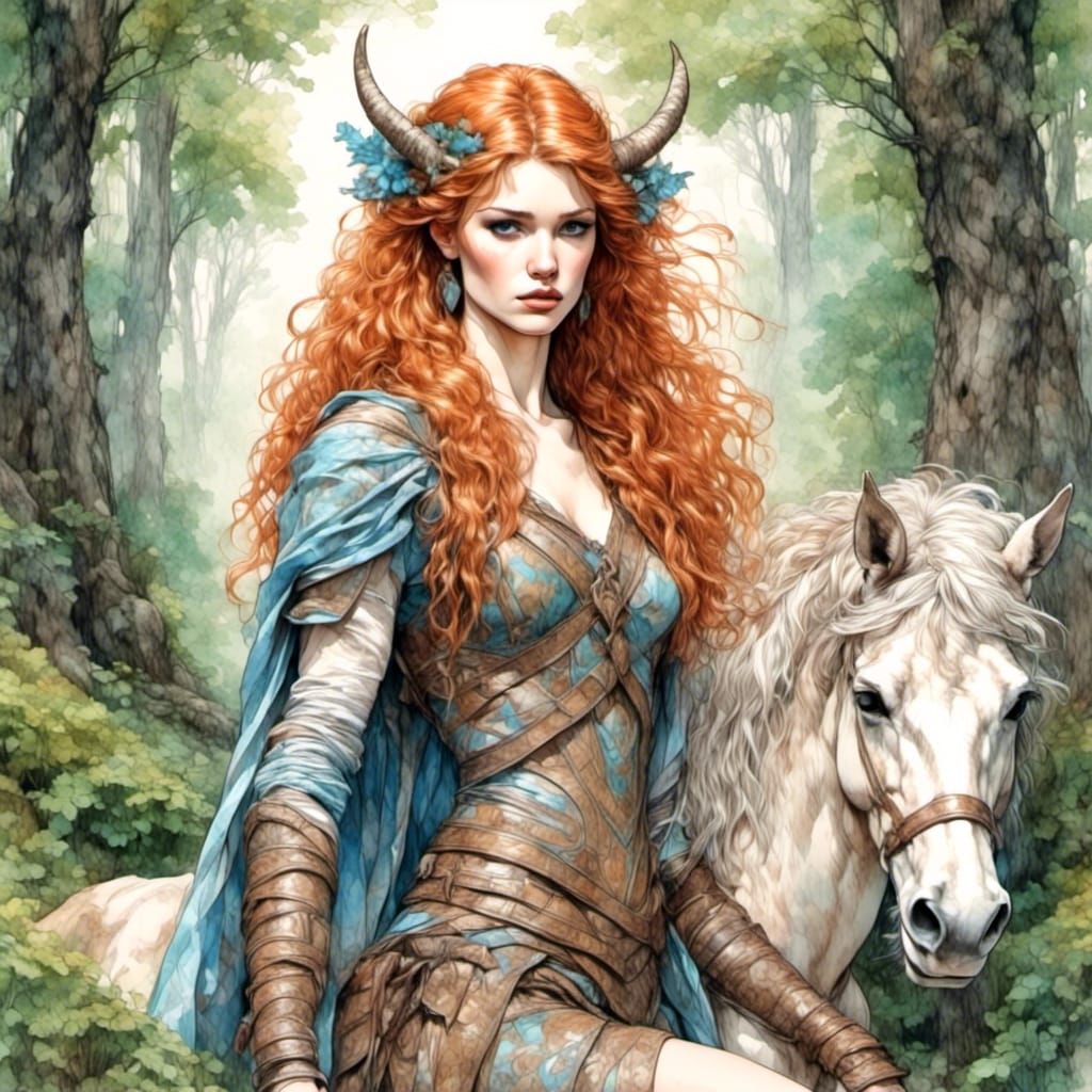 Female Centaur in Woodland Setting