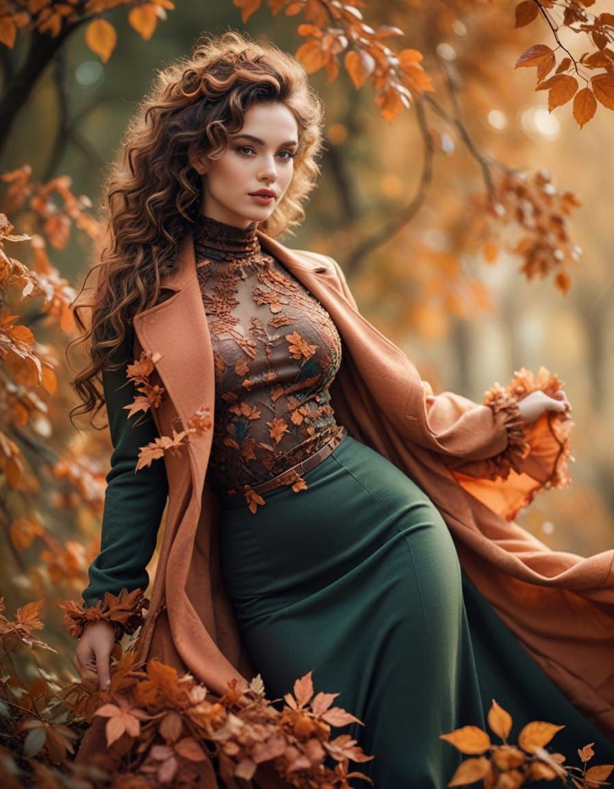 Sultry Supermodel in Golden Autumn Landscape