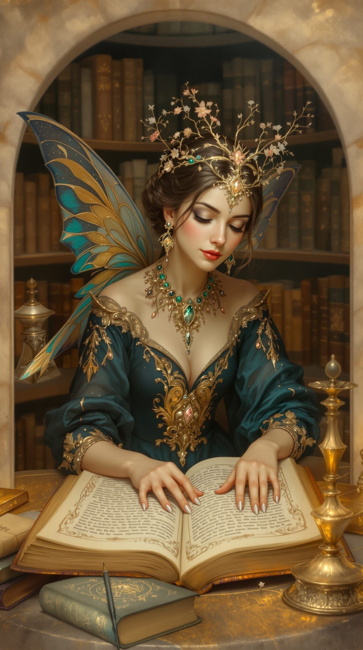 Fairy Archivist as Tempera Painting with Gold Leaf