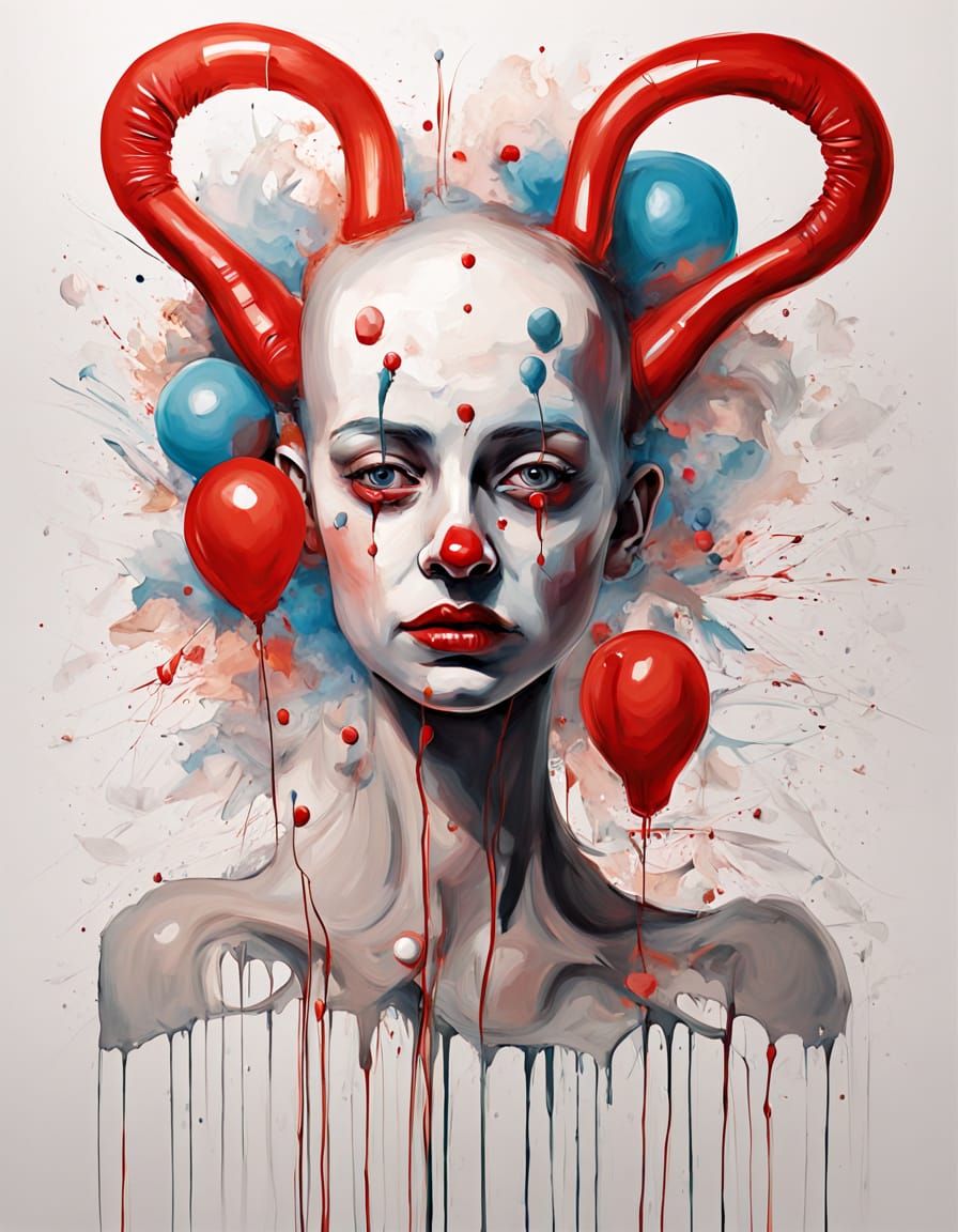 Surrealist Image of a Headless Woman Holding Clown Head