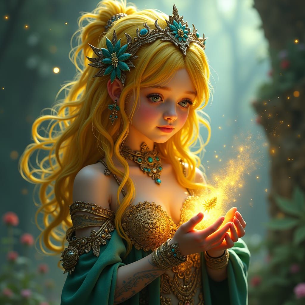 Mystical Girl with Cannabis in Dreamlike Setting