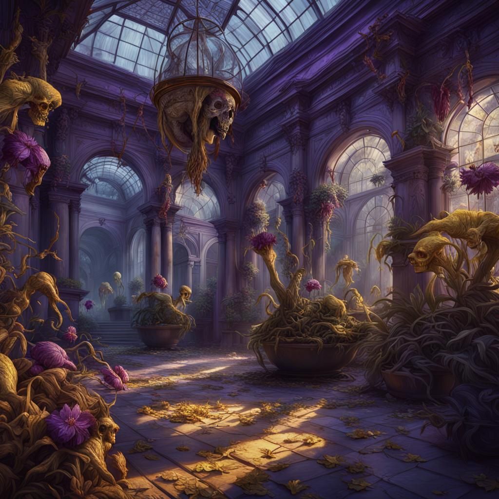 Zombie Plants in Victorian Orangery: Dark Fantasy Art