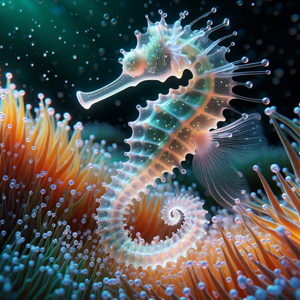 Delicate Seahorse Floating Over Sea Anemone