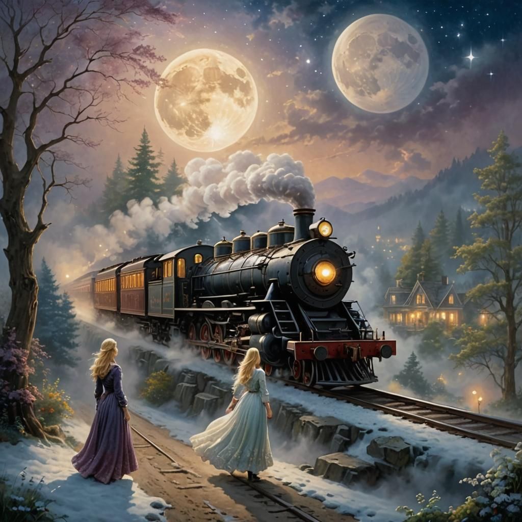 Ethereal Fantasy: Steam Train Above the Moon