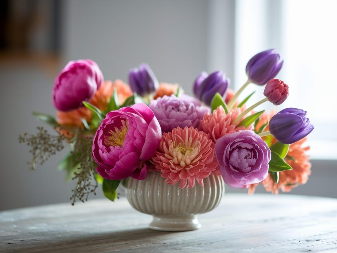 Vibrant Floral Still Life in a Delicate Ceramic Vase
