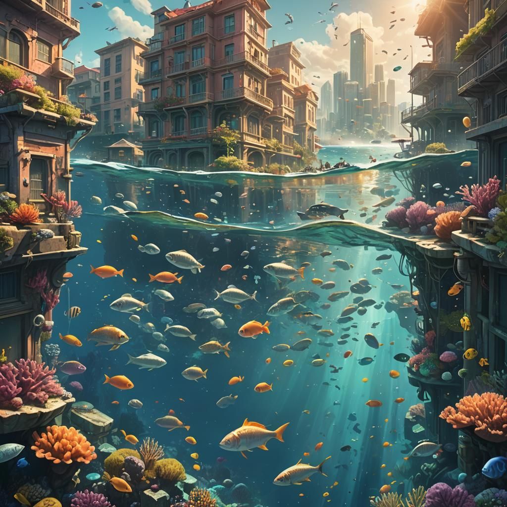 Underwater City Concept Art Inspired by Miyazaki