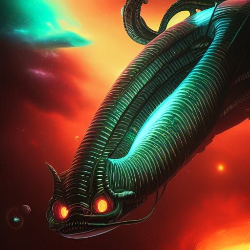 Alien Leviathan Battles Armada in Anime Spacecore Style