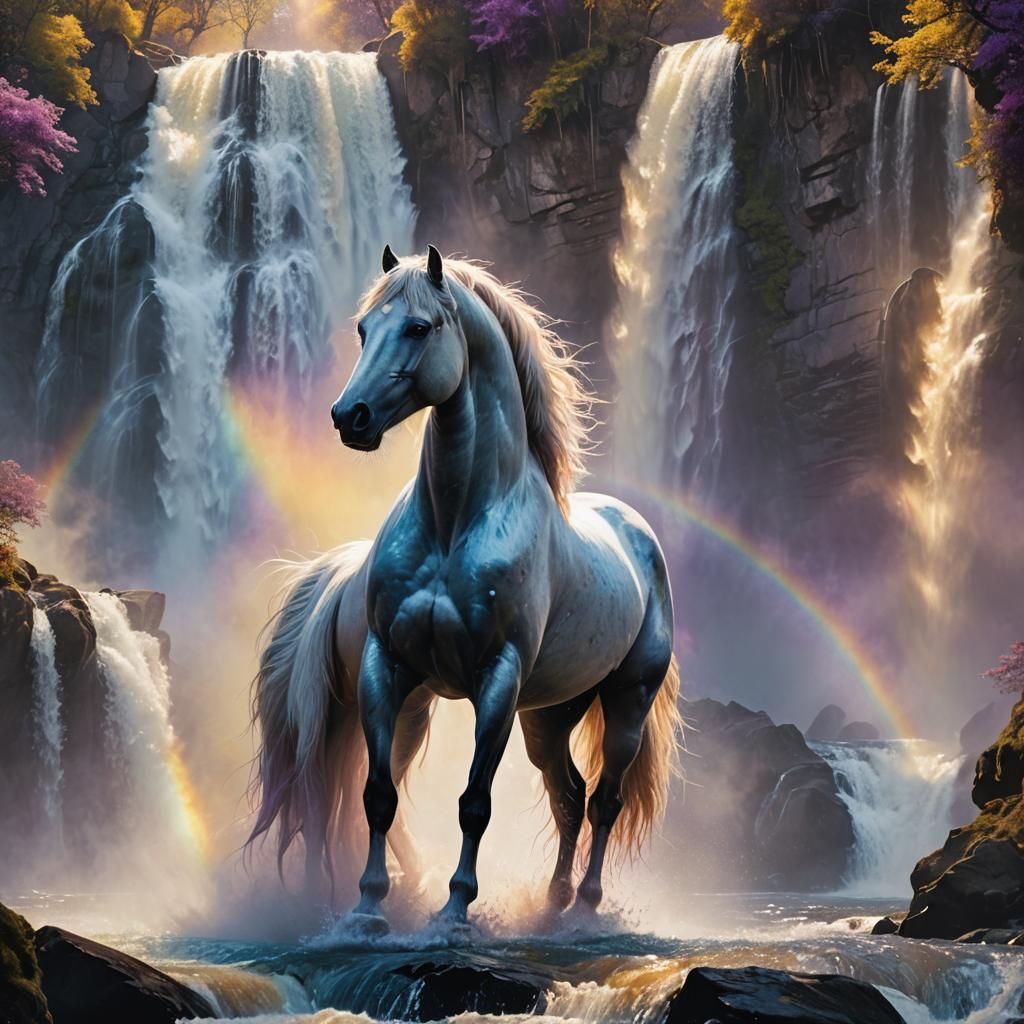Majestic Stallion by Glittering Waterfalls: Fantasy Concept ...
