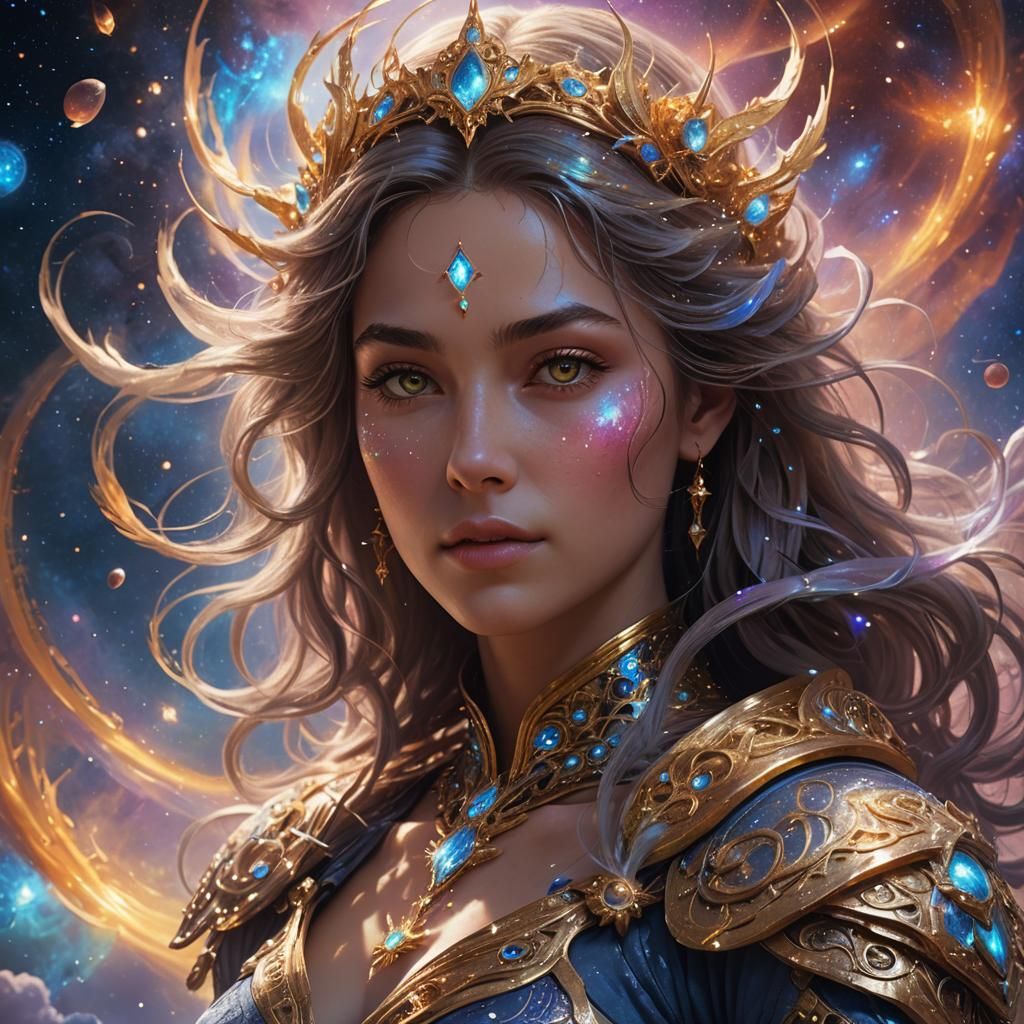 Ethereal Starseed Portrait Amidst Celestial Clouds