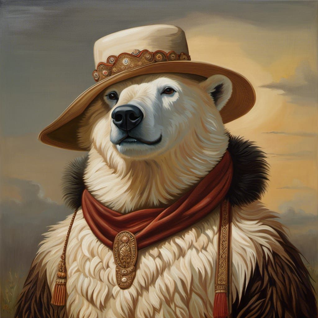 Anthropomorphic Polar Bear Gaucho Oil Painting