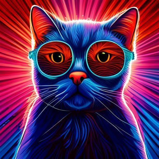 Black Cat with Sunglasses in Black Light Art