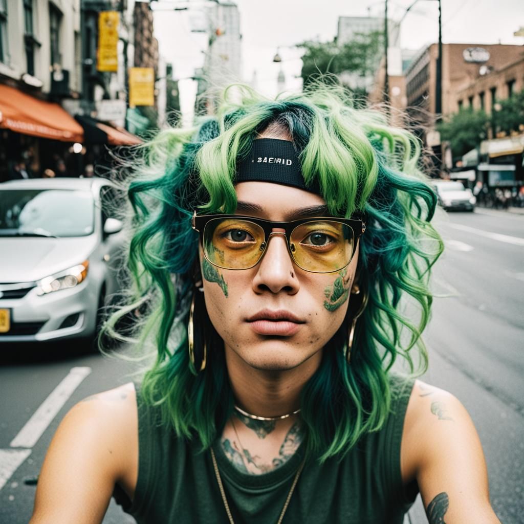 Green-Haired Model with Piercings in Vivid Photo
