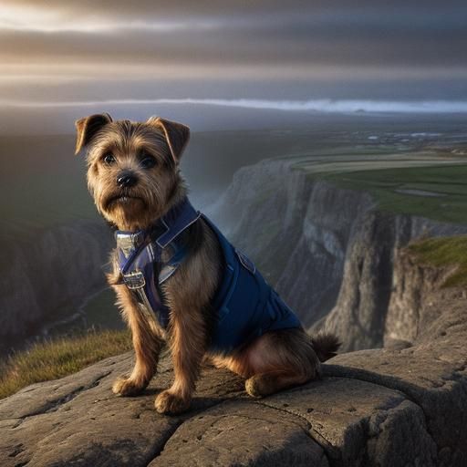 Border Terrier Overlooking Windswept Coastline: Digital Matt...