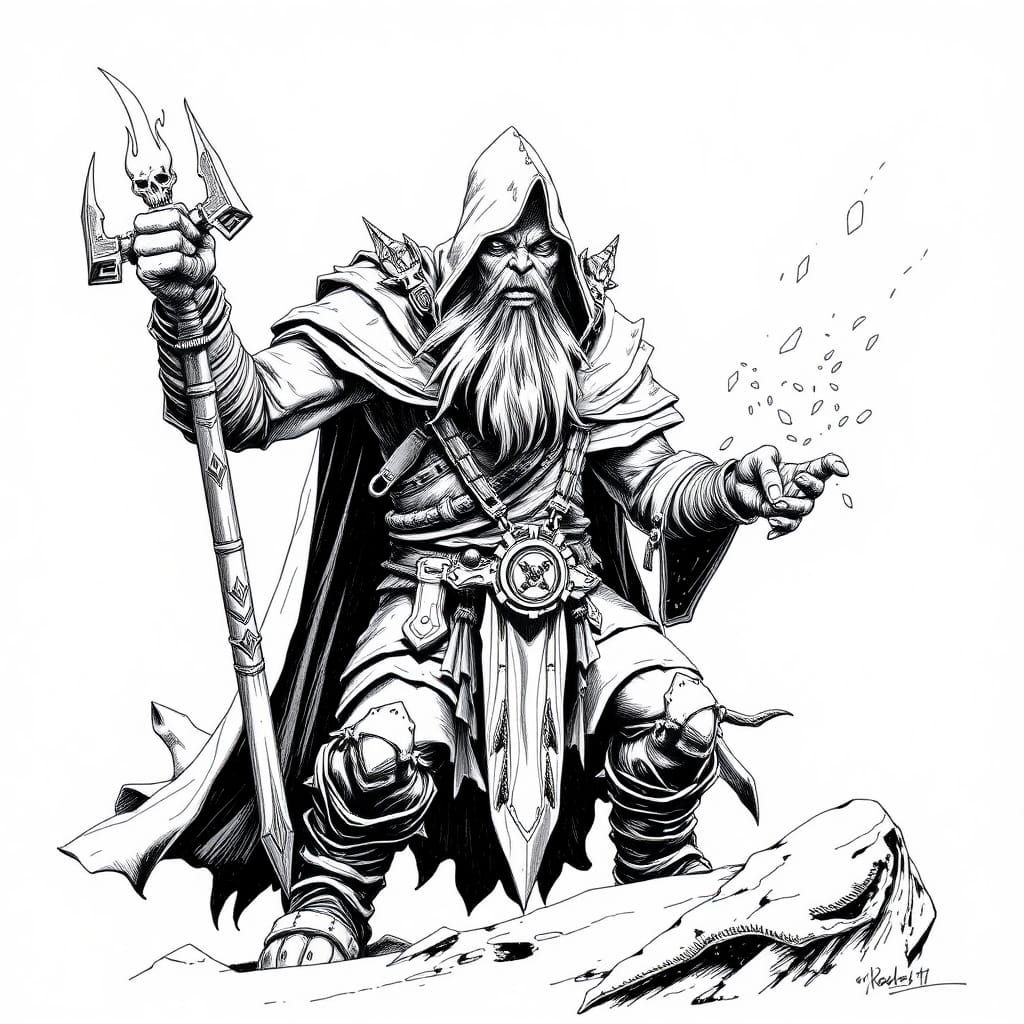 Orc Warlock Fantasy Concept Art in Ink
