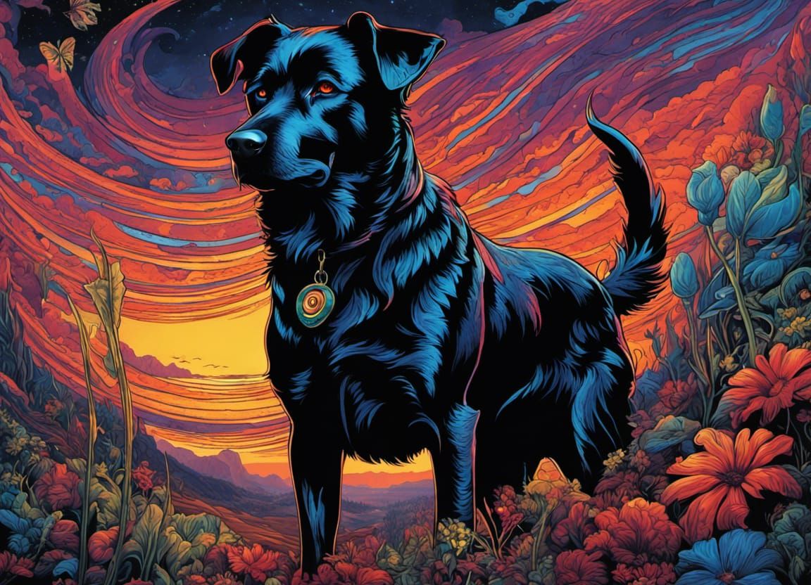 Gothic Comicbook Dog Portrait in Mosaic Style