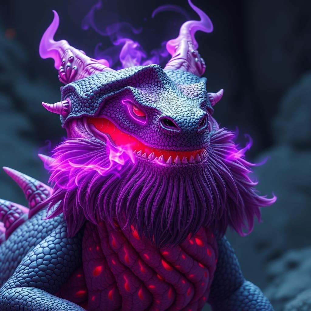 Flaming Bearded Dragon in Photorealistic Style