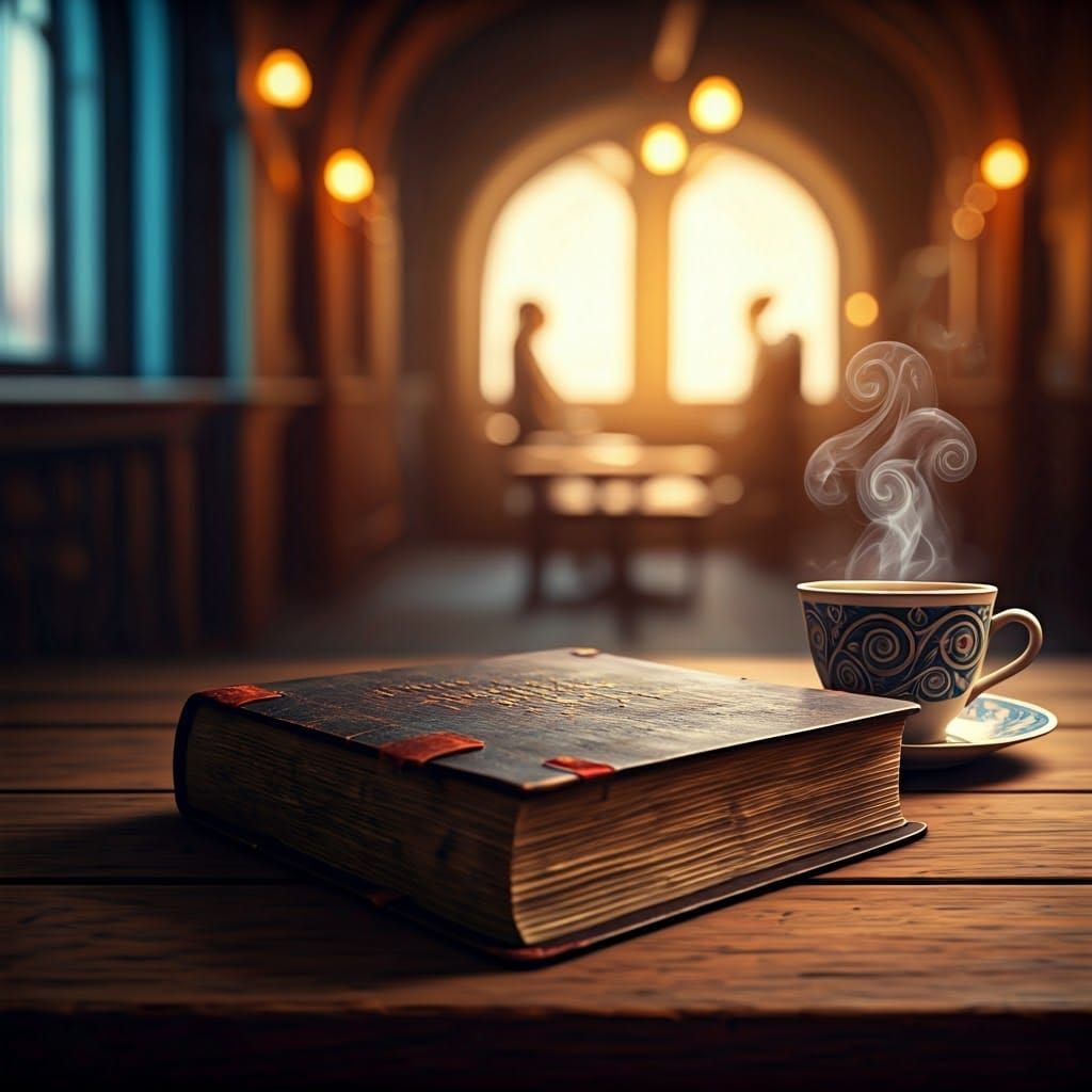 King James Bible in Cozy Café, Matte Painting