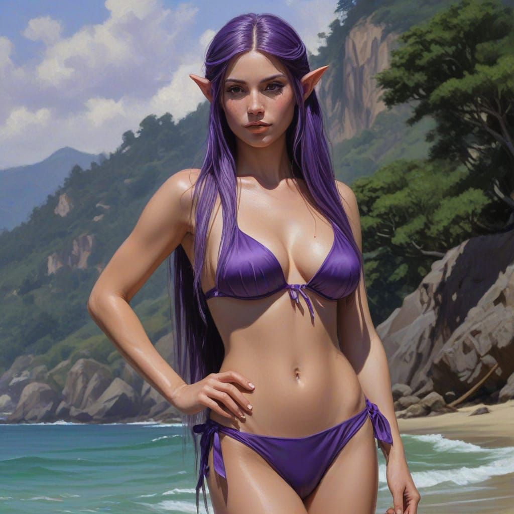 Ethereal Purple Goddess by the Ocean
