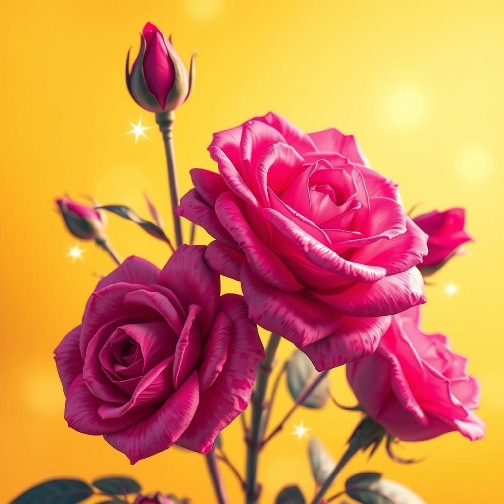 Vibrant Anime-Inspired Roses in Golden Bloom
