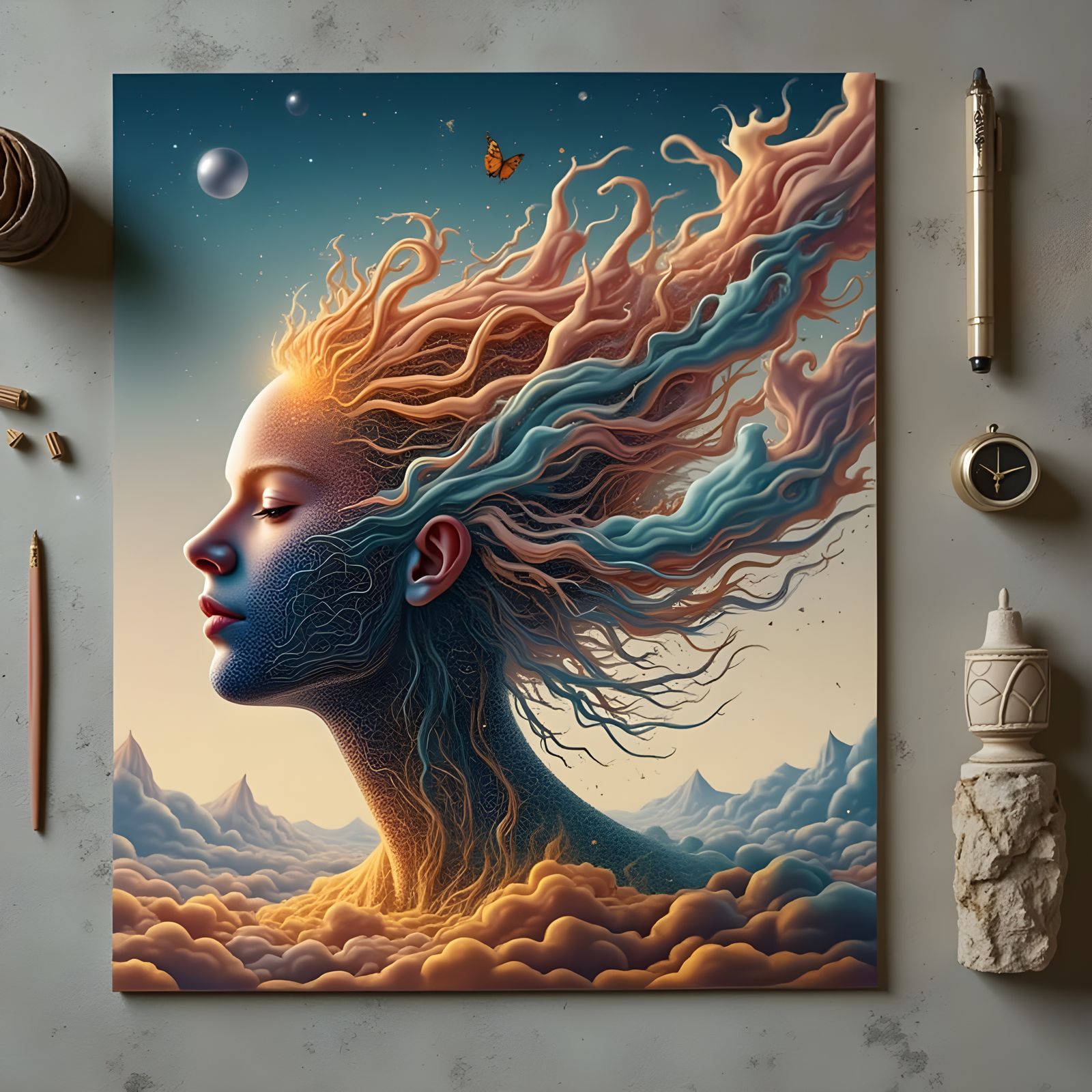 Astral Cosmic Union: Holographic Illustration in Mixed Media